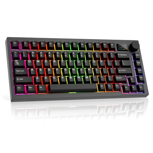 TECWARE Spectre 75 Mechanical Gaming Keyboard | Customizable LCD Screen Display & Knob | Tri-Mode Wireless Bluetooth 2.4GHz | Gasket Mount Hot Swappable | Black Candy Red Linear Switches