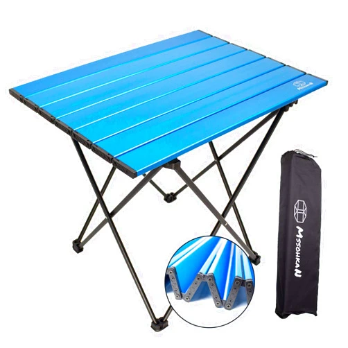 MSSOHKAN Camping Table Folding Portable Camp Side Table Aluminum Lightweight Carry Bag Beach Outdoor Hiking Picnics BBQ Cooking Dining Kitchen Blue Small