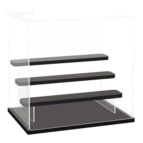 Choowin 4-Tier Clear Acrylic Display Case Display Box Display Stand with Door,Countertop Display Case for Collectible Mini Action Figure,Dustproof Storage Organizer(Black Base,Step)