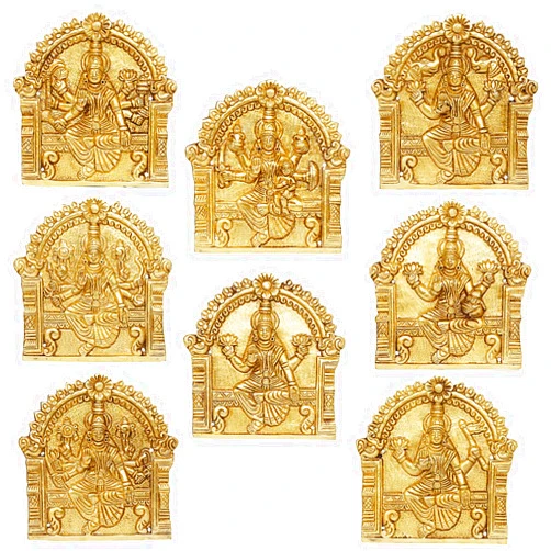 ARTVARKO Brass Goddess Ashtalakshmi Laxmi Set of 8 Pcs Ashta Lakshmi Wall Hanging Luxmi for Diwali Pooja Mandir Temple Office Décor Marriage (5.5x5.5 Inch Each Idol)
