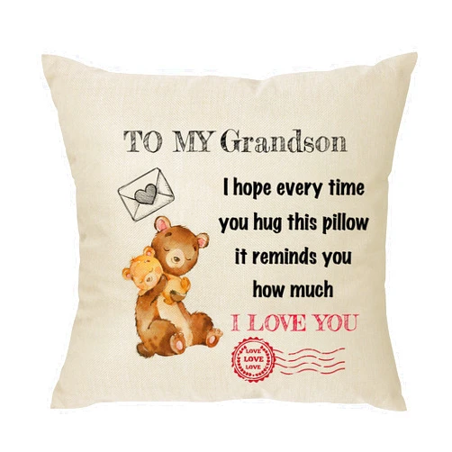 XUNLIZXY Grandson Gift from Grandparents,Funny Cushion Cover Pillowcase Gift for Grandson Birthday Christmas Graduation Party Wedding Throw Pillow Cover Home Decoration (Grandson)