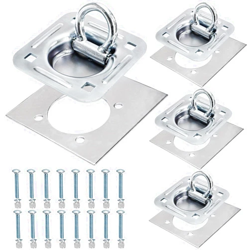 Covzoe 4 Pack Recessed D-Ring Tie Down Anchor Kit, 6000 Lbs Capacity Heavy Duty Trailer Floor Tie Downs, High Strength Surface Mount Hooks for Deliveries Cargo Truck Flatbed Pickup