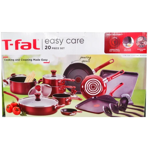 Generic T_fal Easy Care 20 Piece Nonstick Cookware Set, Red
