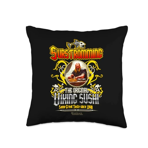Sursträmming Challenge Survivor Merch Sweden Original Viking Sushi Surströmming Throw Pillow, 16x16, Multicolor