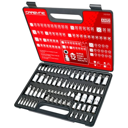CARBYNE Master Torx Bit Socket Set & External Torx (eTorx, Female Torx) Socket Set, 74 Pieces | Includes Super Short T10-T60, Torx T6-T70, Tamper TT6-TT70, Torx Plus TP8-TP60, E4-E24. S2 Bits,CrV Skts