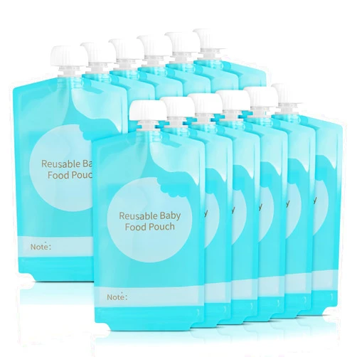 Kirecoo Reusable Baby Food Pouches - 12PCS 7oz Refillable Baby Food Storage Pouches, Squeeze Homemade Organic Applesauce Yogurt Smoothie Puree Pouches for Kids Toddlers, Washable Freezer Safe
