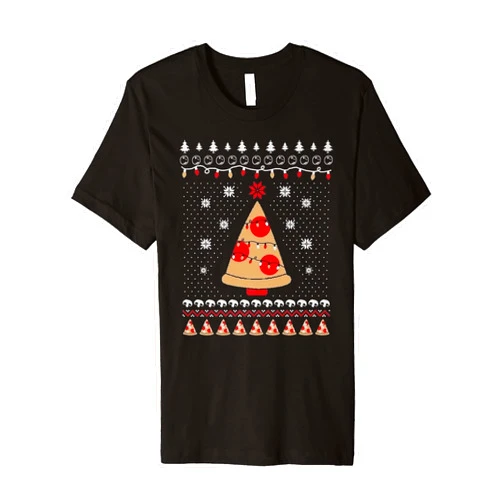 Ugly Couples Sweater Tee has candy canes, snowman pizza Christmas Tee Ugly Sweater Christmas Tee Gift Premium T-Shirt