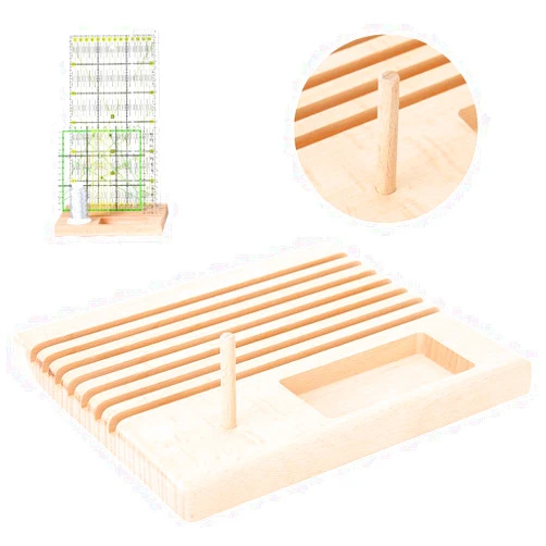 GLOGLOW Quilting Wooden Ruler Rack, Quilting Ruler Holder Beech Wood Spools Rack Quilt Ruler Holder Stand for DIY Sewing Tool Large Pins Tacks Bobbins