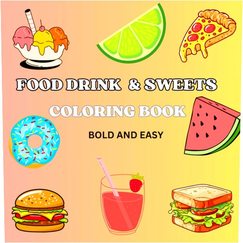 By Natalia Mendoza (Author) FOOD DRINK & SWEETS COLORING BOOK: Enjoy 52 big, simple illustrations of foods, drinks, and sweets. Perfect for kids, teens, and adults to relax and have fun. Ideal for all ages, large print!