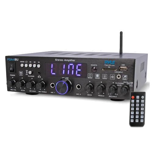 Pyle Wireless Bluetooth Home Stereo Amplifier- Multi-Channel, 200W Power Amplifier, Home Audio Receiver System w/ Optical/ Phono/ Coaxial, FM Radio, USB/SD,AUX, RCA, Mic in, Antenna, Remote- PDA4BU.5