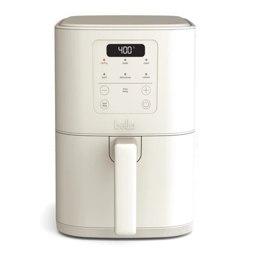 bella 4Qt Slim Air Fryer, Fits-anywhere Kitchenware, EverGood Ceramic Nonstick Coating, Adjustable Temperature, 6 Preset Cooking Options, 60 Min Auto Shutoff w Audible Tone, 3.3lb Capacity, Oatmilk