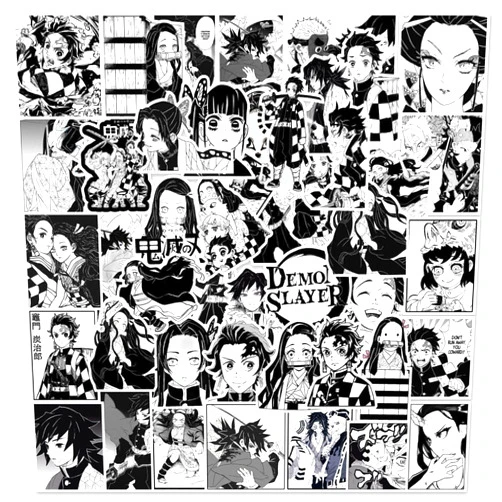 Afrotoyz store 50Pcs Anime Demon Black and White Decals Popular Classic Anime Stickers Cartoon Waterproof Vinyl Decals for Water Bottle Laptop Guitar Car Luggage Skateboard Manga Gifts for Teens