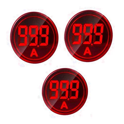 Szliyands 3pcs Digital Display AC Current Indicator, 22mm Round Head LED Current Tester 0~100A Ammeter Monitor (Red)