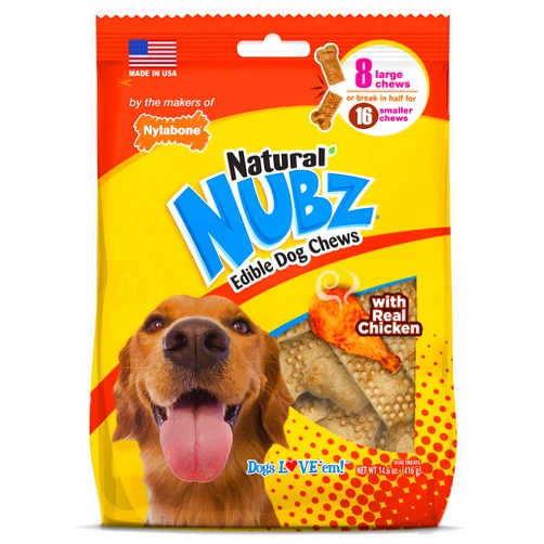 Nylabone Nubz Natural Edible Chew Treats for Dogs, Made in USA, Chicken Flavor, Large - Up to 50 lbs. (8 Count)