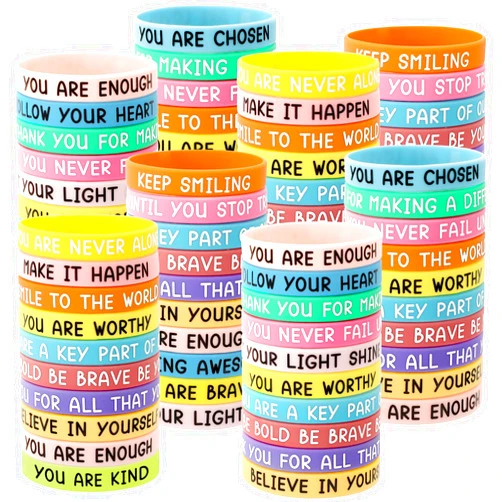 JUNEBRUSHS 120pcs Motivational Silicone Bracelets Bulk Colored Inspirational Rubber Wristbands for Student Back to School Classroom Birthday Party Favor Graduation Gifts Supplies (15 Designs)
