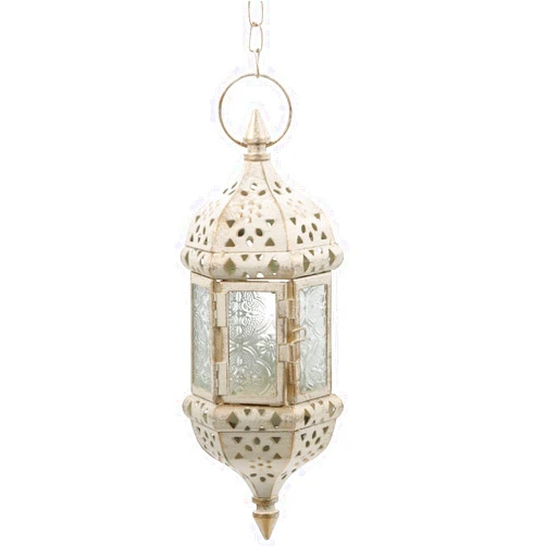 OSALADI European Style Wrought Iron Candle Holder Morocco White Metal Glass