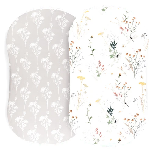 Pobibaby - 2 Pack Premium Bassinet Sheets for Standard Bassinets - Ultra-Soft Jersey Knit, Stylish Floral Pattern, Safe and Snug for Baby (Wildflower)