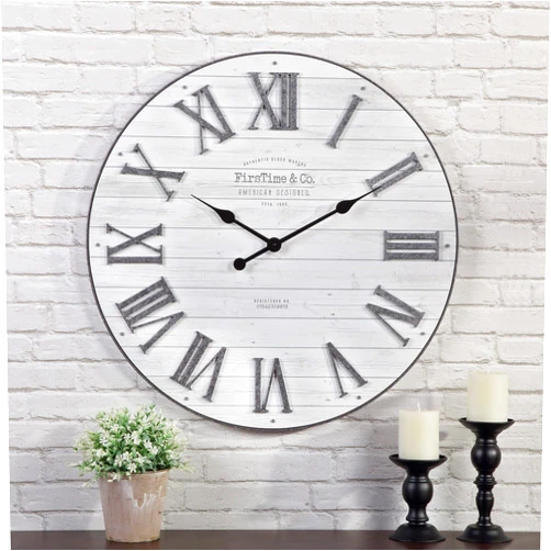 FirsTime & Co. White Emmett Shiplap Wall Clock, Large Vintage Decor for Living Room, Home Office, Round, Plastic, Farmhouse, 27 inches
