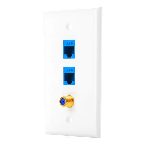 IBL-3 Port Wall Plate with Gold-Plated Coaxial TV Cable F Type + 2 Port Cat6 Ethernet Female to Female Jack in White