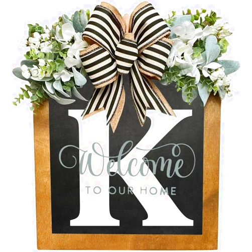 Jxueych 16'' Personalized Last Name Welcome Sign, Door Wreaths for Front Door Outside, Spring Wreath for Front Door Decor, Farmhouse New Home Gifts for Home (K)