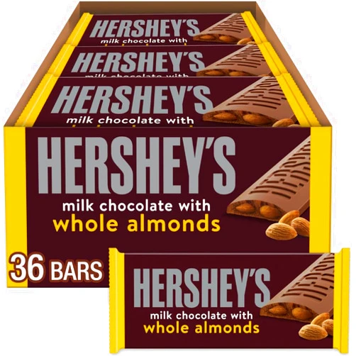 HERSHEY'S Milk Chocolate with Whole Almonds Candy Bars, 1.45 oz (36 Count)