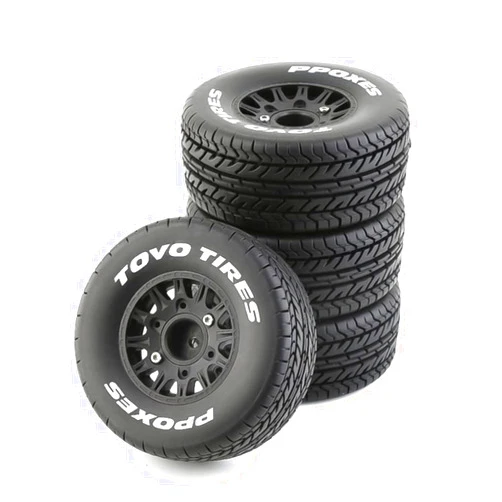 Chanmoo 1/10 RC Short Course Truck Tires And Wheels With 12mm 14mm 17mm Hex 113mm 1/8 Rubber Tyres For 1/8 or 1/10 Scale On Road Car HSP Sonic 94102 GT PTG-2 Tamiya TT02 RC Racing Car 4PCS (Black A)