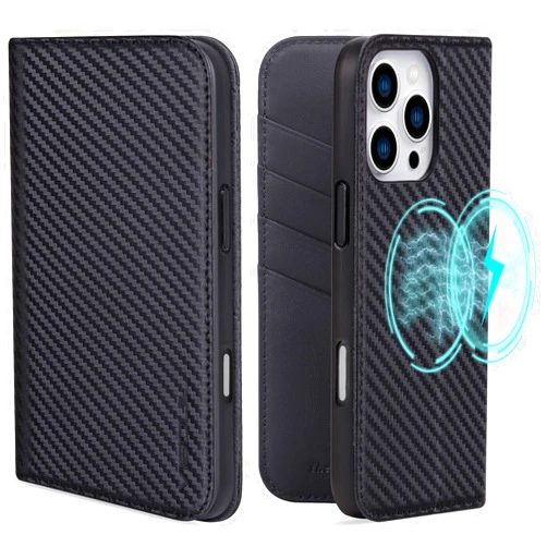 VISOUL Case for iPhone 16 Pro Max Wallet Case, Carbon Fiber Leather Phone Case with Card Holder Kickstand Flip Folio Case Compatible with iPhone 16 Pro Max 6.9