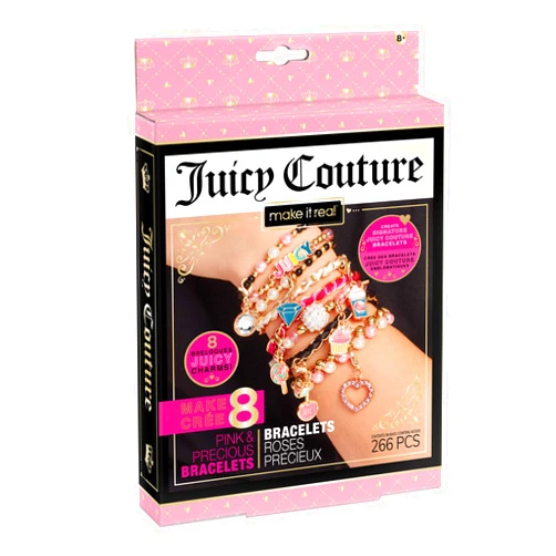 Make It Real - Juicy Couture Pink and Precious Bracelets - DIY Charm Bracelet Making Kit - Friendship Bracelet Kit with Charms, Beads & Cords - Arts & Crafts Bead Kit for Girls - Makes 8 Bracelets