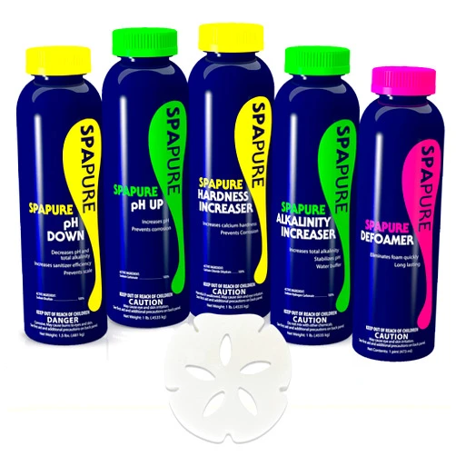 Spapure Hot Tub Chemical Balancing Maintenance Kit Includes Alkalinity Increaser, Ph Increaser, Ph decreaser, Calcium Hardness Increaser & Defoamer