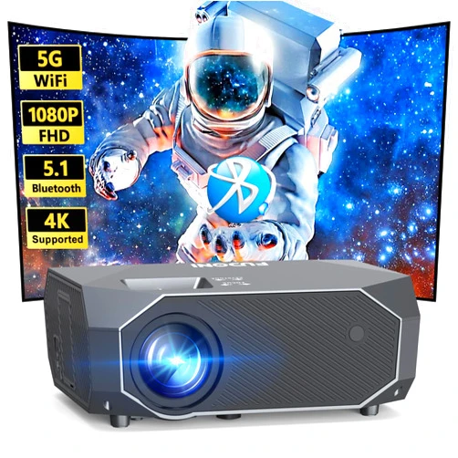 FUDONI Projector with 5G WiFi and Bluetooth, 15000L Outdoor Movie Projector Native 1080P 4k Supported, Portable Projector, Home Theater Projector