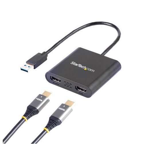StarTech.com USB 3.0 to Dual HDMI Adapter - 4K & 1080p - External Graphics Card - USB-A to Dual HDMI Monitor Display Adapter for Windows - Black