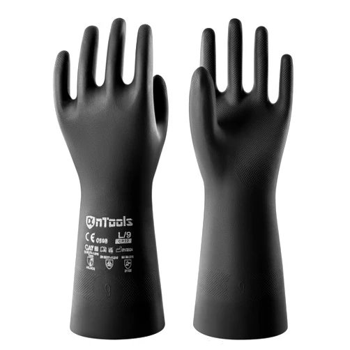 AnTools 2 Pairs Heavy-Duty Chemical Resistant Rubber Gloves, Protective Industrial Gloves for Cleaning, Dishwashing, Resist Acid, Alkali, Hazmat, Black, X-Large