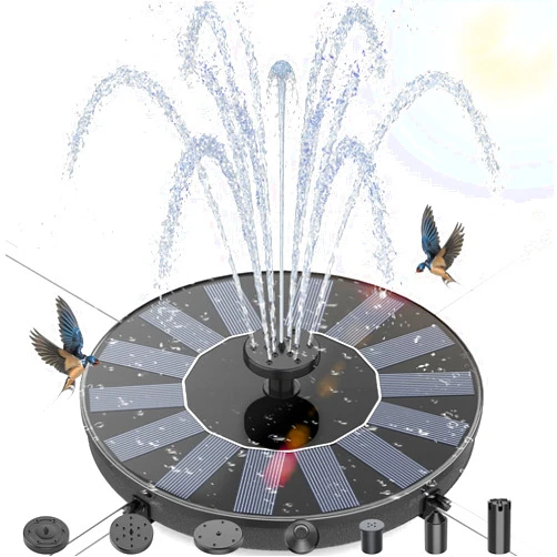 AMZtime 1.4W Solar Bird Bath Fountain with 4 Fixed Rods, Solar Fountain Pump with Upgraded Solar Panels, Solar Powered Floating Water Fountain Pump for Bird Bath, Ponds, Garden, Fish Tank and Outdoor
