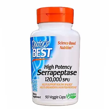 Doctor's Best High Potency Serrapeptase, Non-GMO, Gluten Free, Vegan, Supports Healthy Sinuses, 120,000 SPU, 90 Count 90 Count (Pack of 1)