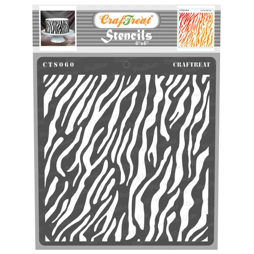 CrafTreat Zebra Print Stencil for Crafts Reusable Vintage - Zebra Skin - Size: 6X6 Inches - Zebra Pattern Stencil for Furniture Painting - Animal Print Stencils for Painting on Fabric