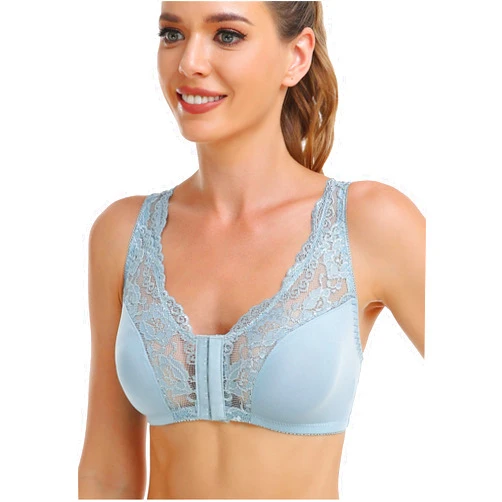 IRCHA Women's Front Closure Bras Ladies Solid Color Racerback Wireless Plus Size Full Coverage Sexy Lace Bra