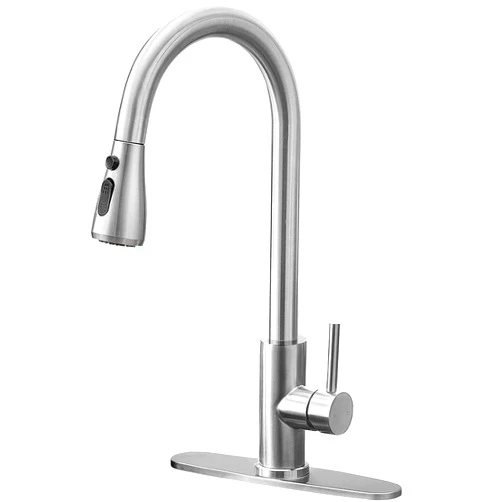 Qomolangma Kitchen Faucet with Pull Down Sprayer, Single Level Stainless Steel Kitchen Sink Faucets, Single Handle High Arc Brushed Nickel Pull Out Kitchen Faucet
