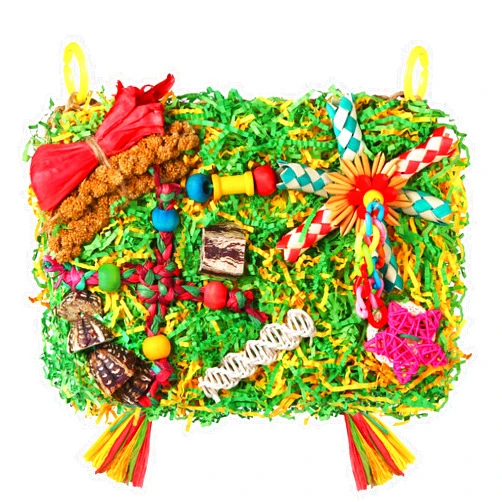 YIXUND Bird Toys Parakeet Toys,Large-Sized Parrot Foraging & Shredding Cage Hanging Toys with Seagrass Mat for Budgies,Cockatiels,Lovebirds,Conures Small & Medium Parrots (Colorful with Starfruit (1PCS))