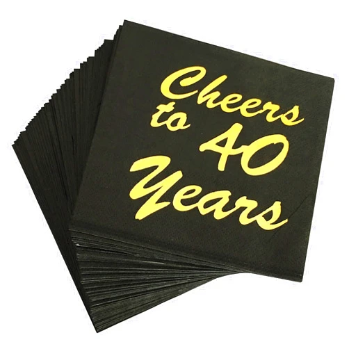 AAAMN 100 pack 40th Birthday Napkin Cheers to 40 Years,Happy 40th Birthday Decorations for Men and Women and Wedding Anniversary Party Decorations 40 and Fabulous Cocktail Napkins, Black