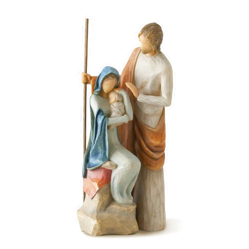 Willow Tree The Holy Family, Mary Holding Jesus, and Joseph, Richly Colored and Carved Foundation Piece for Nativity Collection, Sculpted Hand-Painted Figure