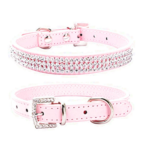 THAIN Basic Adjustable Dog Cat Collar Bling Rhinestones Shing Diamonds PU Leather with Rhinestones Buckle (S(Length 10