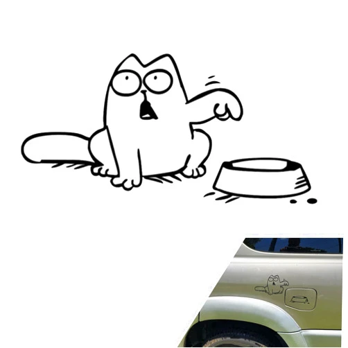 Shakas Fuel Cap Sticker, Hungry Simmons Cat and Empty Bowl Cute Cartoon Decoration, Multi-function Car Window Tailgate Waterproof Self-adhesive Fun Decal, for Most Cars Trucks Laptops (Black #R)