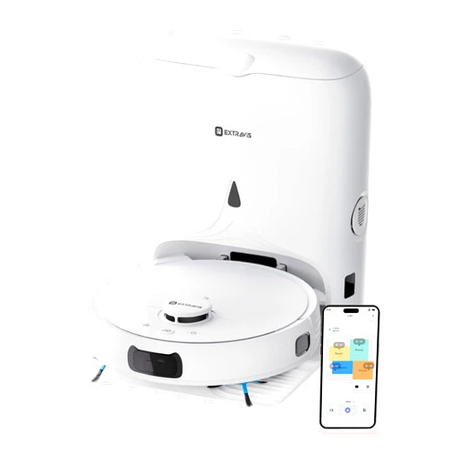EXTRAVIS V5 Robot Vacuum and Mop, Self-Emptying Robotic Vacuum Cleaner, 8500Pa Suction, Pet Hair Tangle Cutter, Laser Navigation, Cat Laser, Carpet Detection, Ideal for Hard Floor, Tile, and Carpet