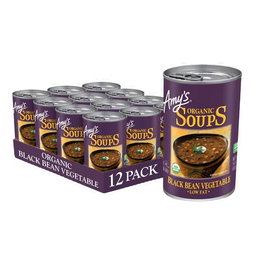 Amy's Amy’s Soup, Vegan Black Bean Vegetable Soup, Low Fat, Gluten Free, Made With Organic Vegetables, Canned Soup, 14.5 Oz (12 Pack)