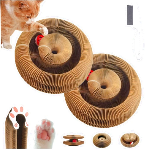 Generic Kitten Curl Magic Organ Cat Scratching Board, Foldable Recyclable Cat Accordion Toy with Ball, Indoor Interactive Scratch Pad Toy (2PCS)
