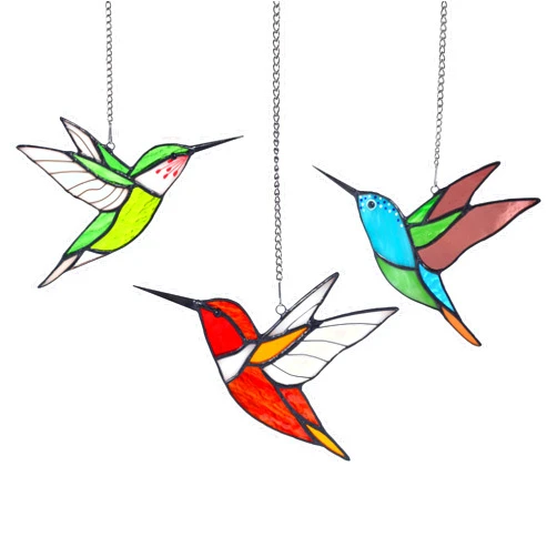 Lolitarcrafts Hummingbird Stained Glass Window Hangings Bird Stained Glass Suncatchers Hummingbird Gifts for Mom,Bird Lovers (Multicolor （3 Packs)