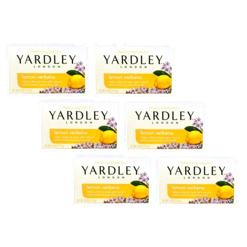 Yardley London Moisturizing Bath Bar Soap, Lemon Verbena, with Shea Butter & Pure Citrus Oils, Softens & Tones Skin, 4.0 oz (Pack of 6)
