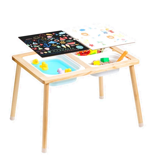 VEVOR Sensory Table for Toddlers, Kids Activity Table with 3 Foldable Storage Bins & Double-Sided Board, Indoor/Outdoor Play Sand and Water Table, Wooden Kids Sensory Table for Drawing Studying Dining