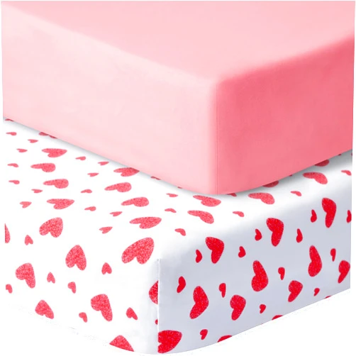 GUNTAIL Pack and Play Sheets Fitted, 2 Pack Pack n Play Sheets for Graco Pack n Play Mattress, Unisex Playard Sheets for Boys Girls (Love & Pink, 38 X 26 Inch)