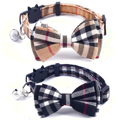 SuperBuddy Cat Collars Breakaway with Cute Bow Bell - 2 Pack Kitten Collar Plaid Cat Collar with Removable Bowtie Cat Collar for Cats Kittens…